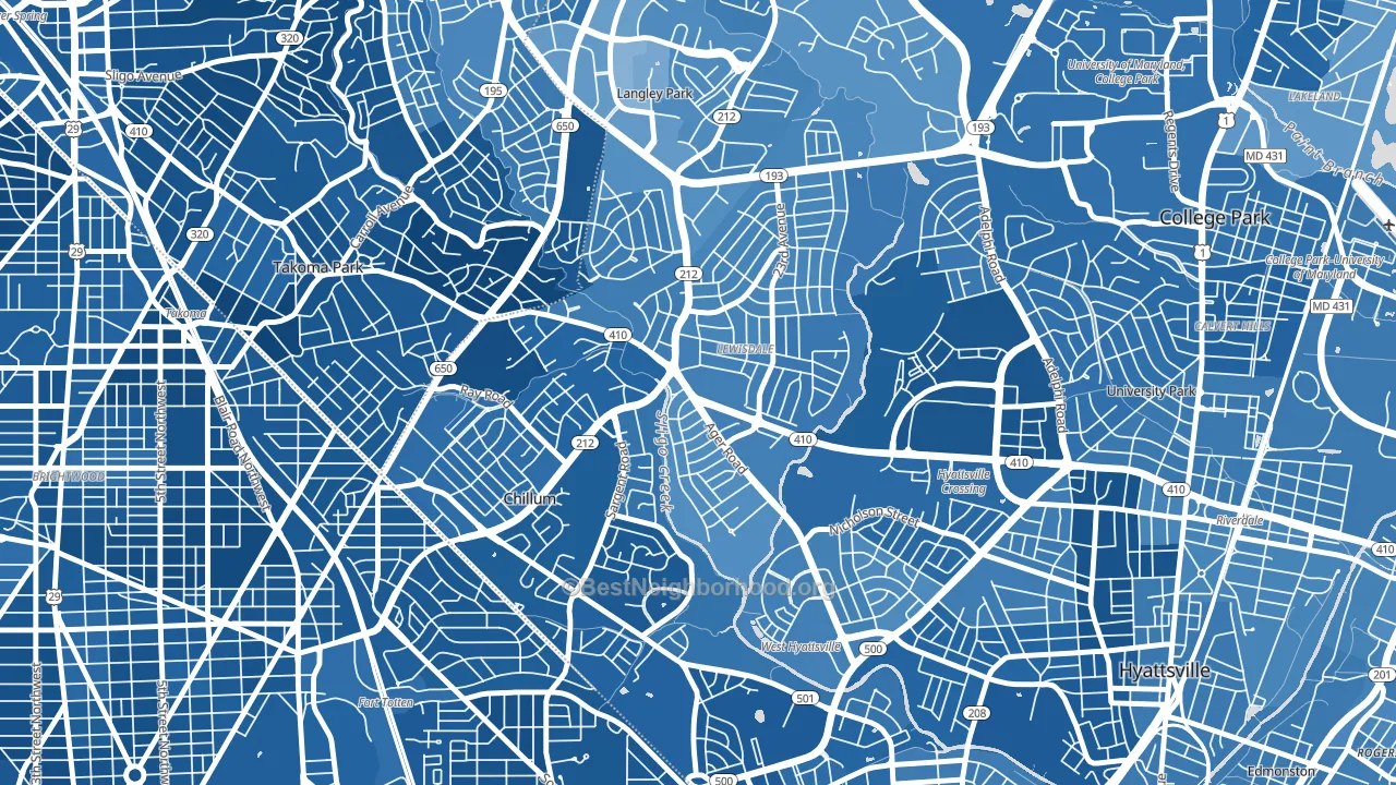 Green Meadows, Chillum, MD block-group political-lean map