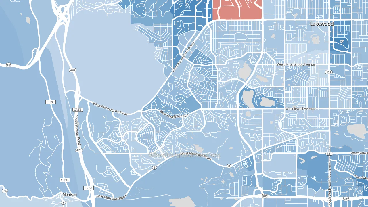 Green Mountain, Lakewood, CO block-group political-lean map