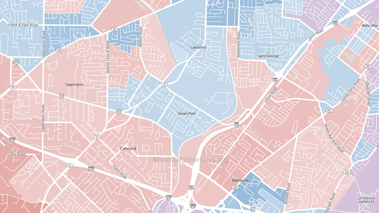 Green Park, MO block-group political-lean map