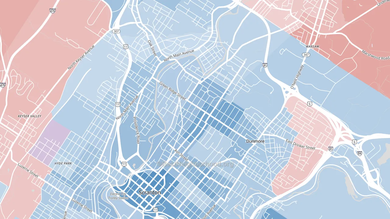 Green Ridge, Scranton, PA block-group political-lean map