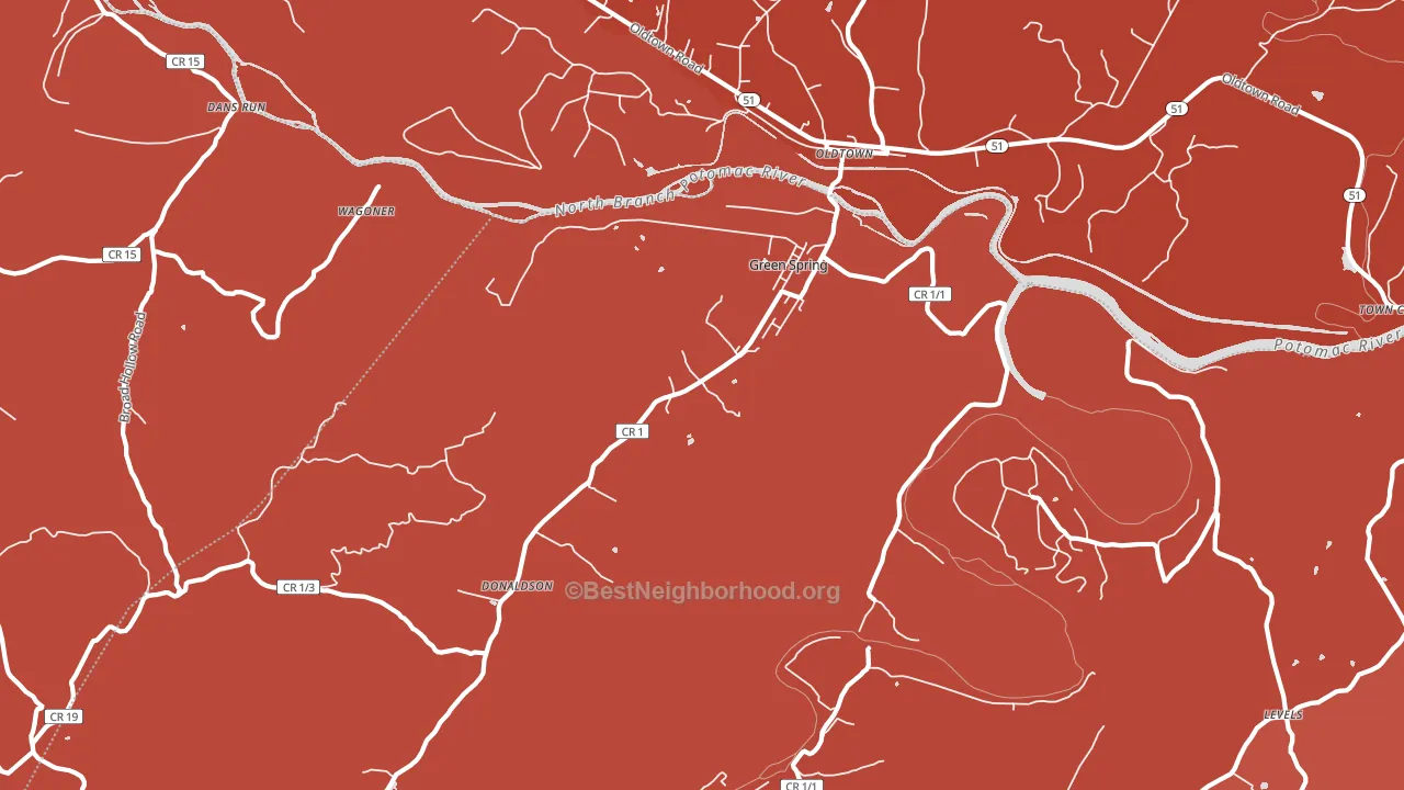 Green Spring, WV block-group political-lean map