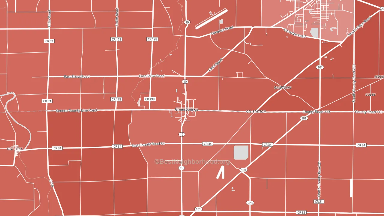 Green Springs, OH block-group political-lean map