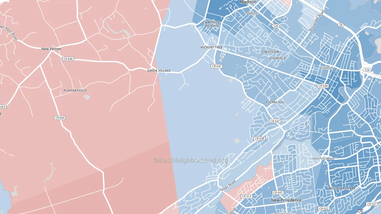 Green Village, NJ block-group political-lean map