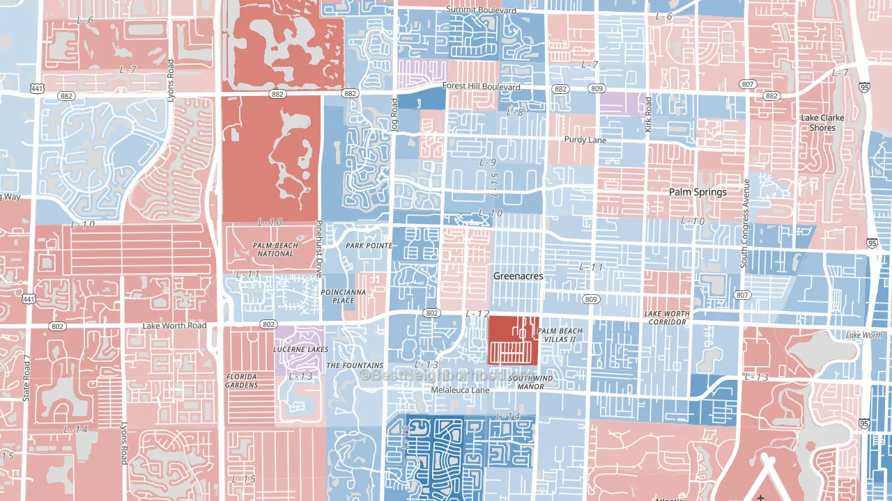 Greenacres, FL block-group political-lean map