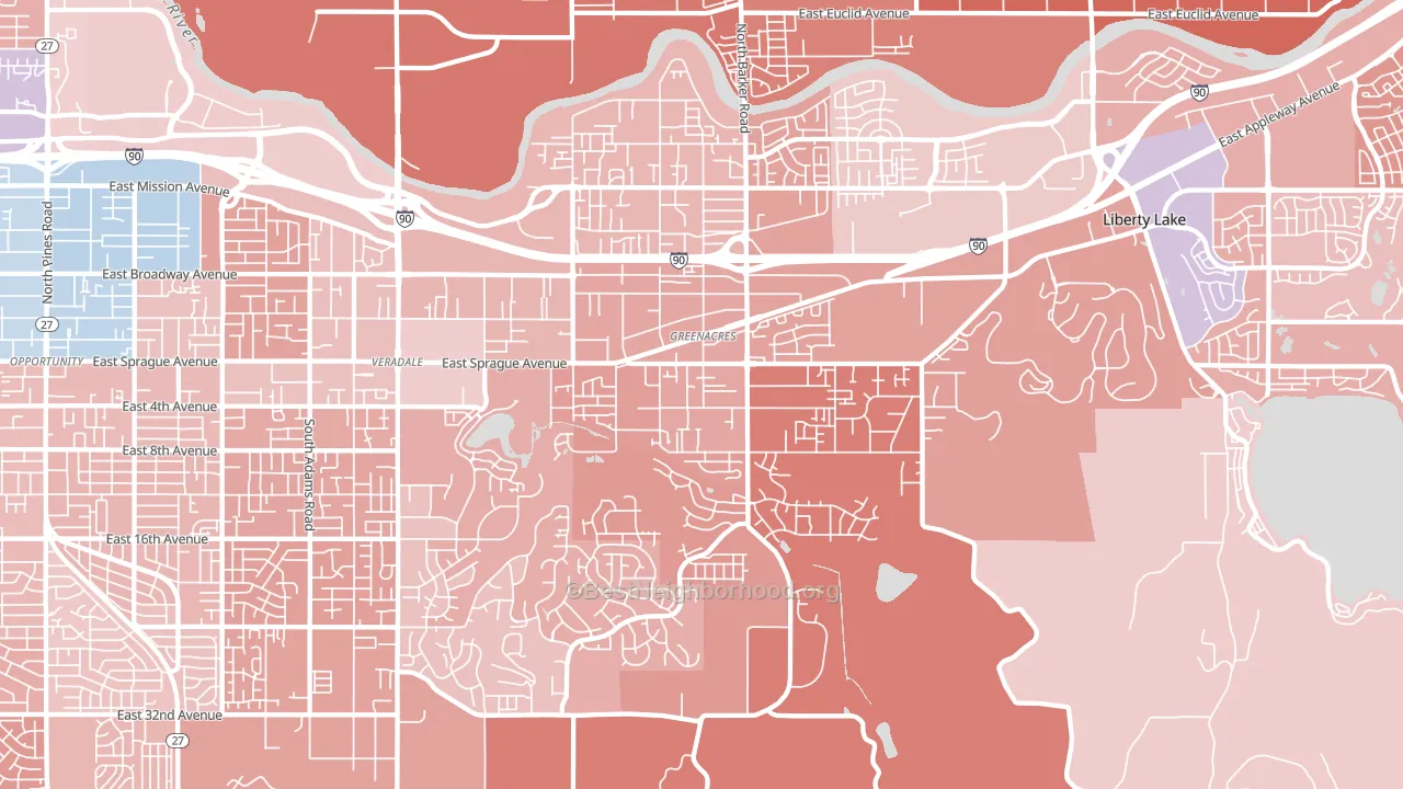 Greenacres, WA block-group political-lean map