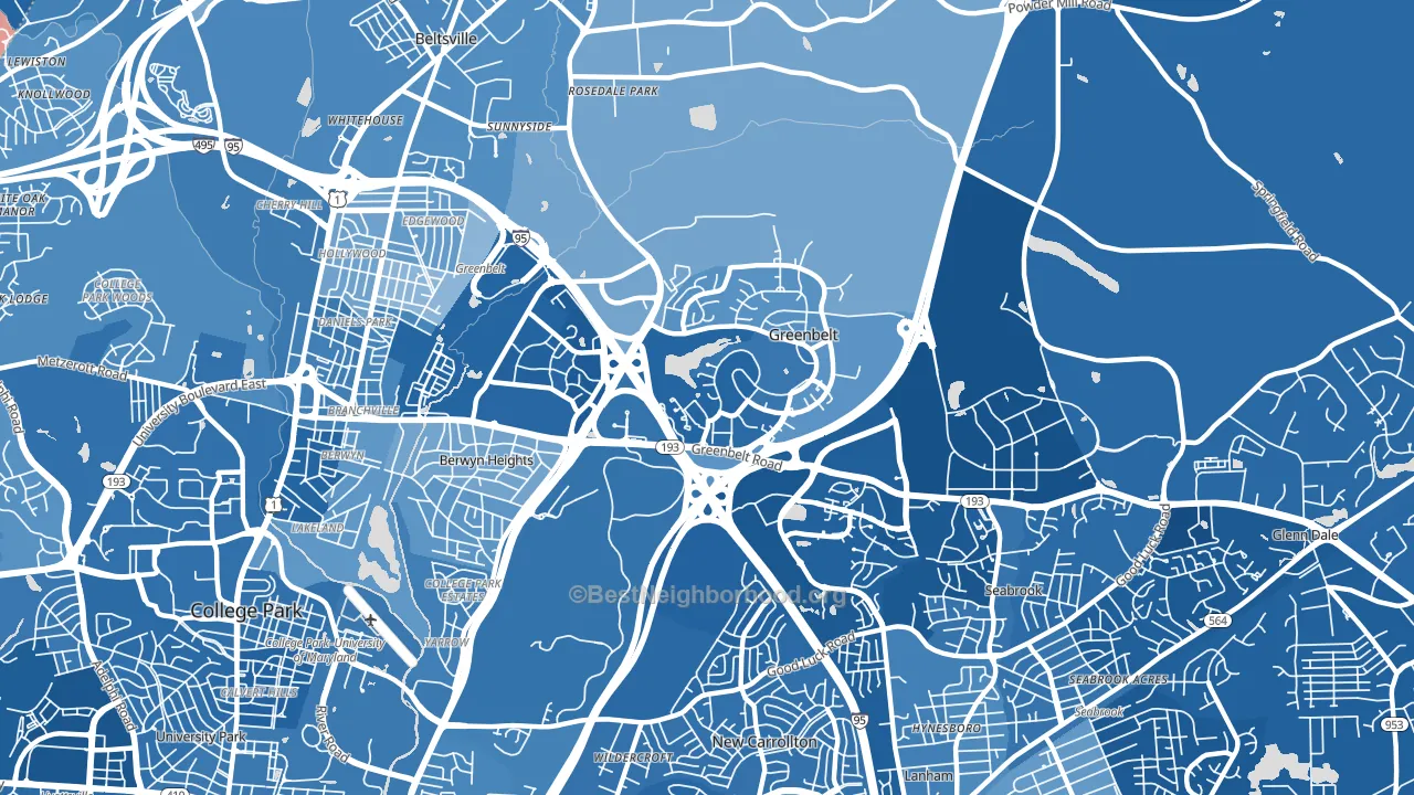 Greenbelt, MD block-group political-lean map