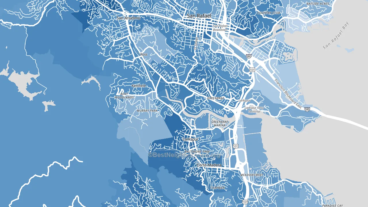 Greenbrae, CA block-group political-lean map