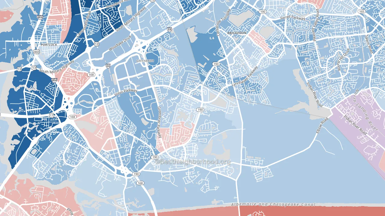 Greenbrier East, Chesapeake, VA block-group political-lean map