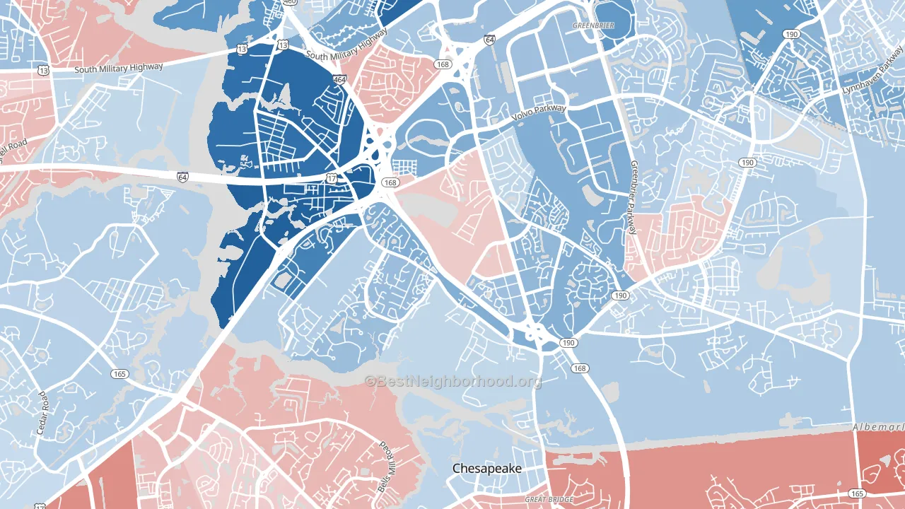 Greenbrier West, Chesapeake, VA block-group political-lean map