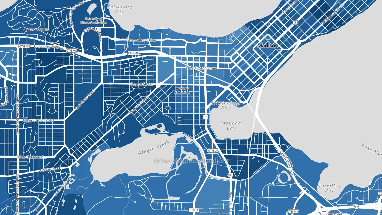 Greenbush, Madison, WI block-group political-lean map