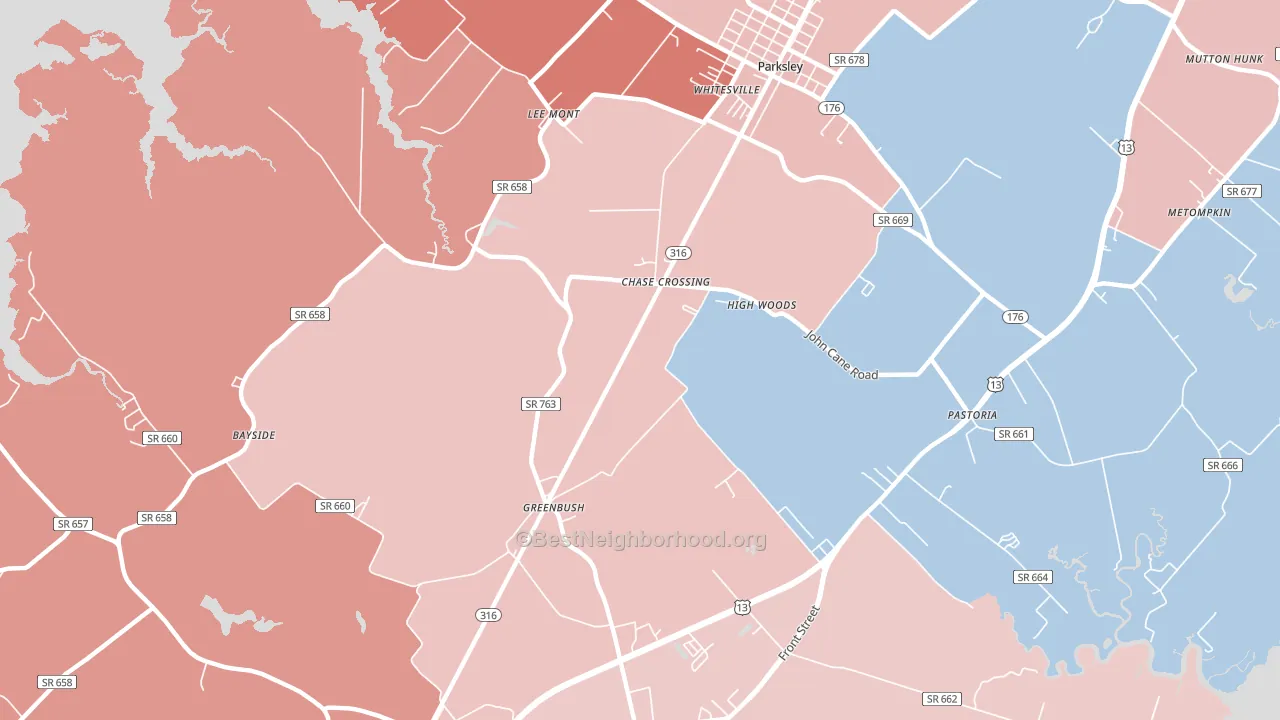 Greenbush, VA block-group political-lean map