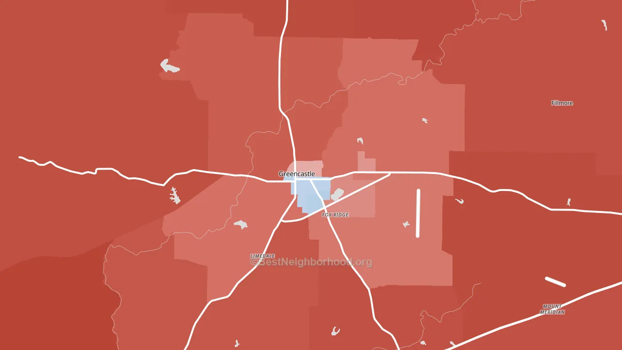 Greencastle, IN block-group political-lean map