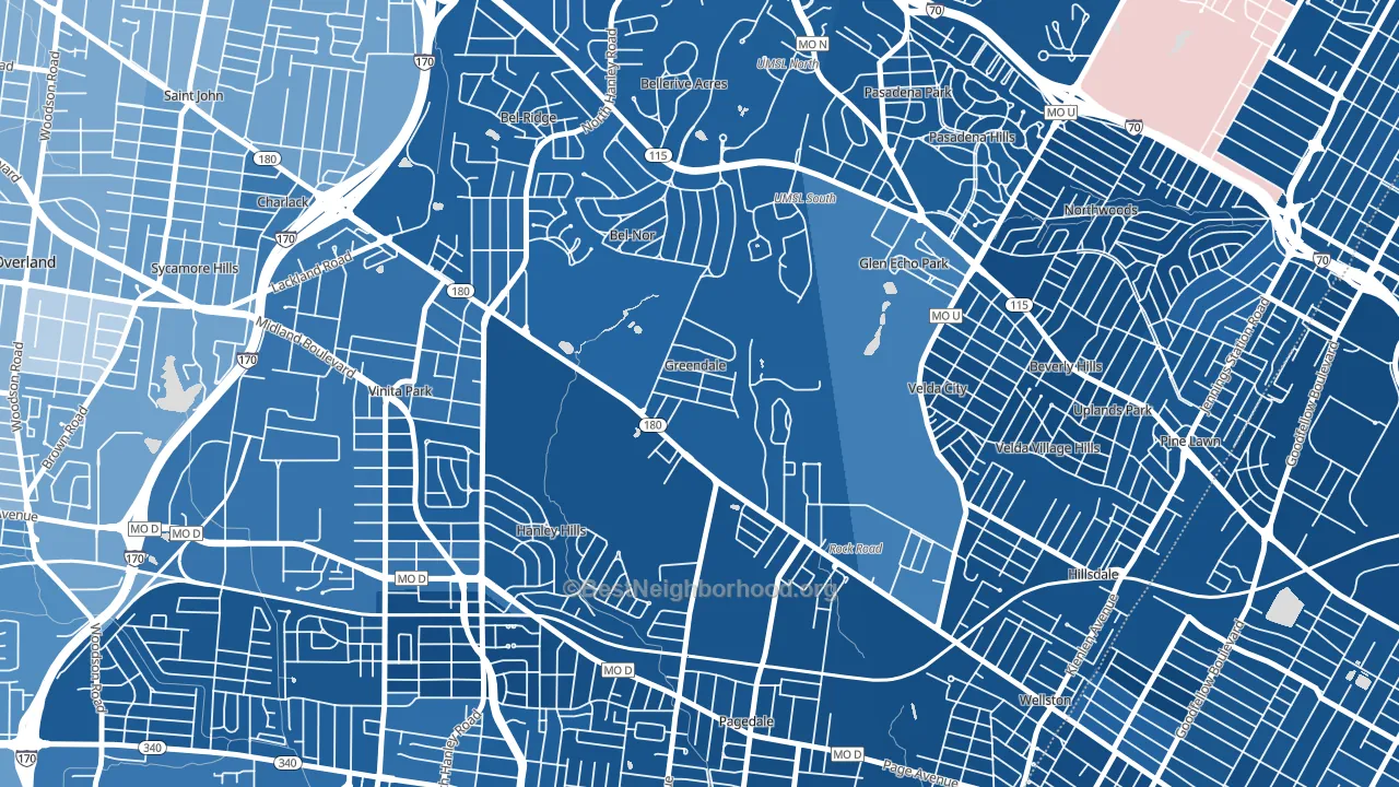 Greendale, MO block-group political-lean map