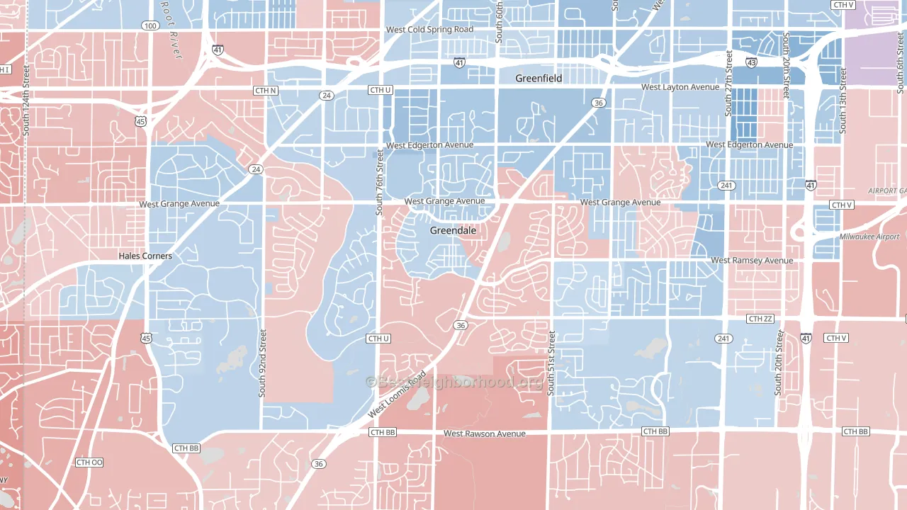Greendale, WI block-group political-lean map