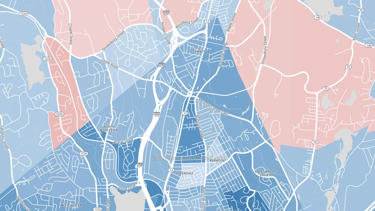 Greendale, Worcester, MA block-group political-lean map