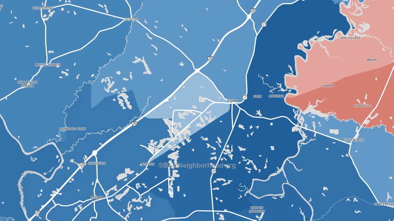 Greene County, AL block-group political-lean map