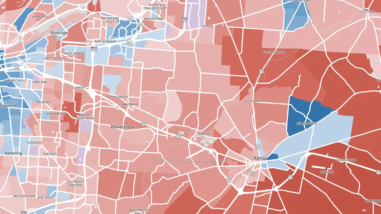 Greene County, OH block-group political-lean map
