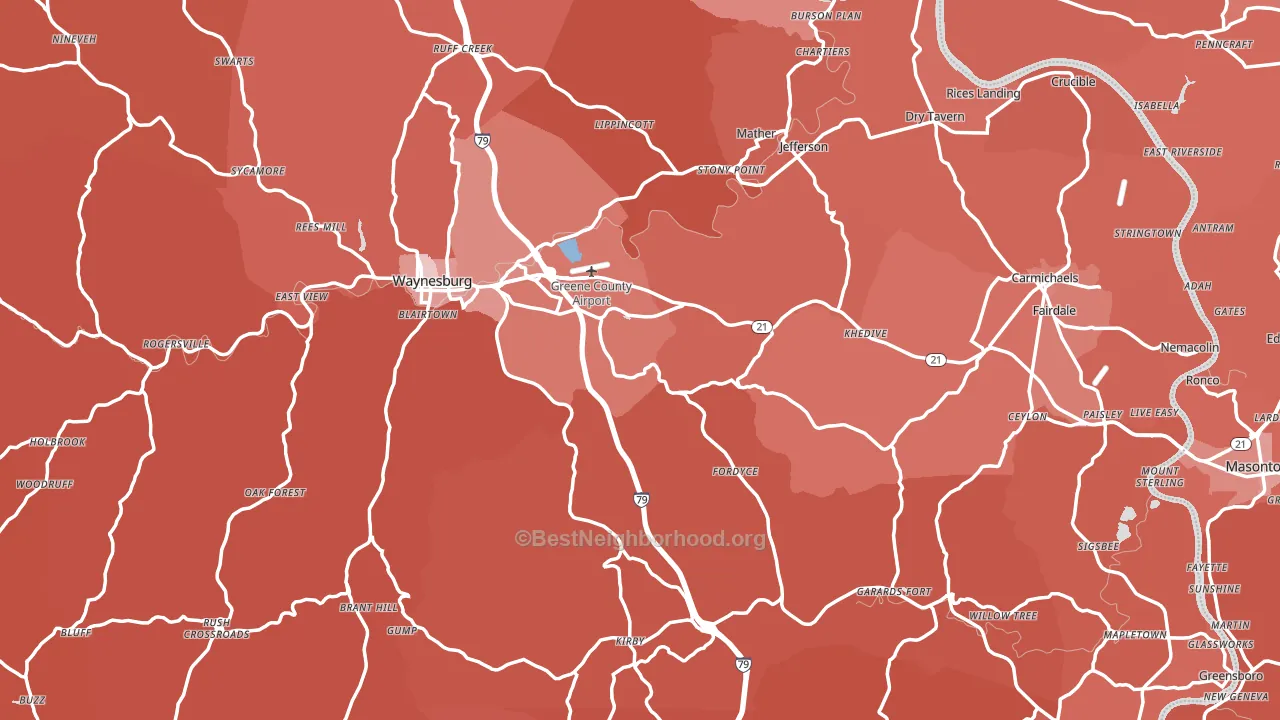 Greene County, PA block-group political-lean map