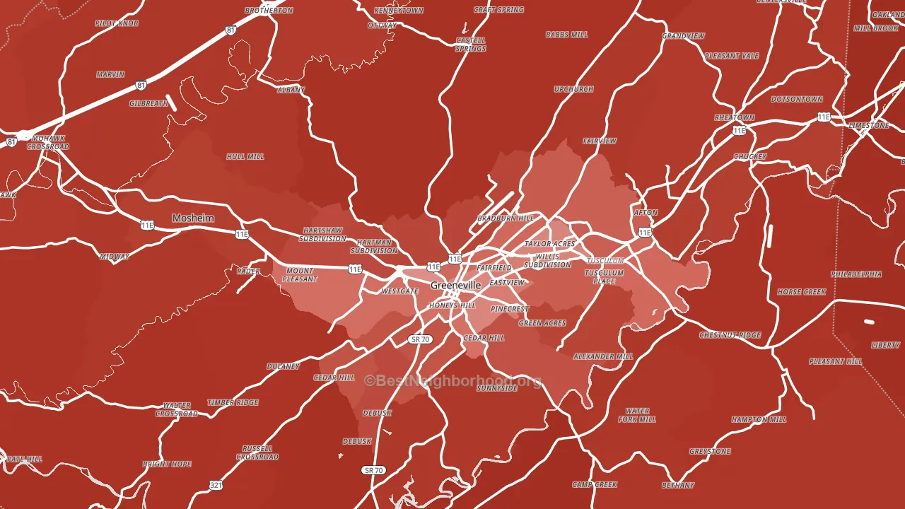 Greene County, TN block-group political-lean map