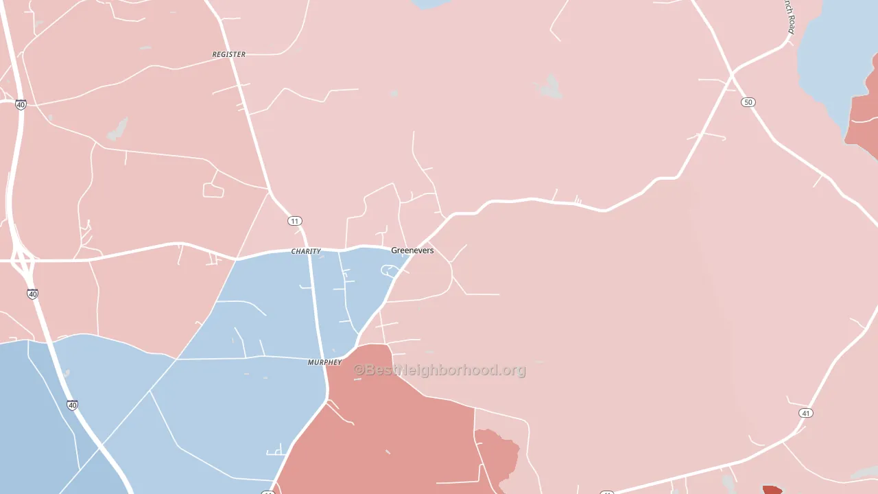 Greenevers, NC block-group political-lean map