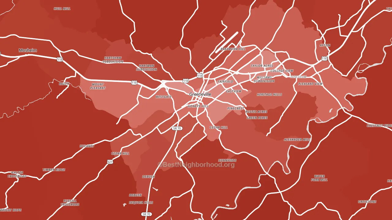 Greeneville, TN block-group political-lean map