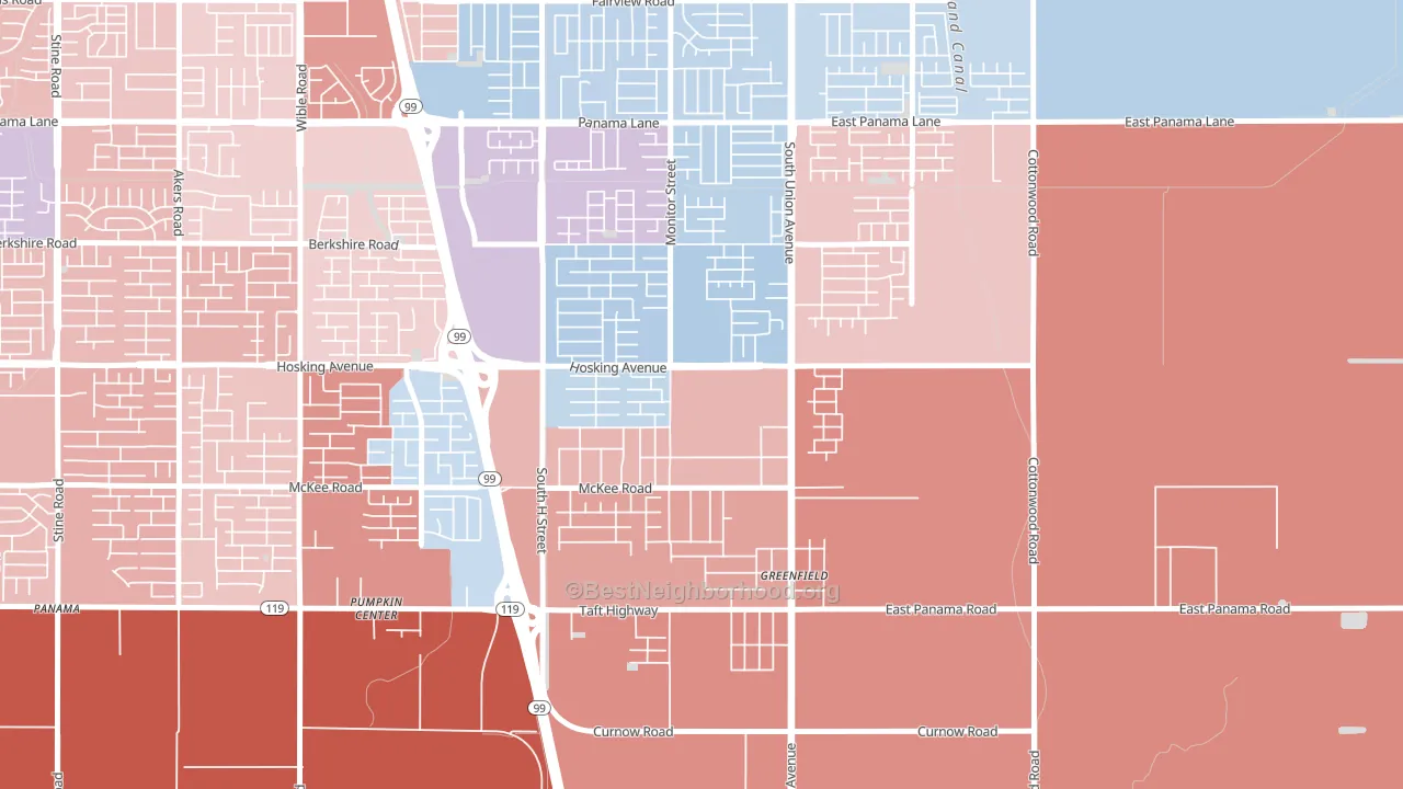 Greenfield, Bakersfield, CA block-group political-lean map