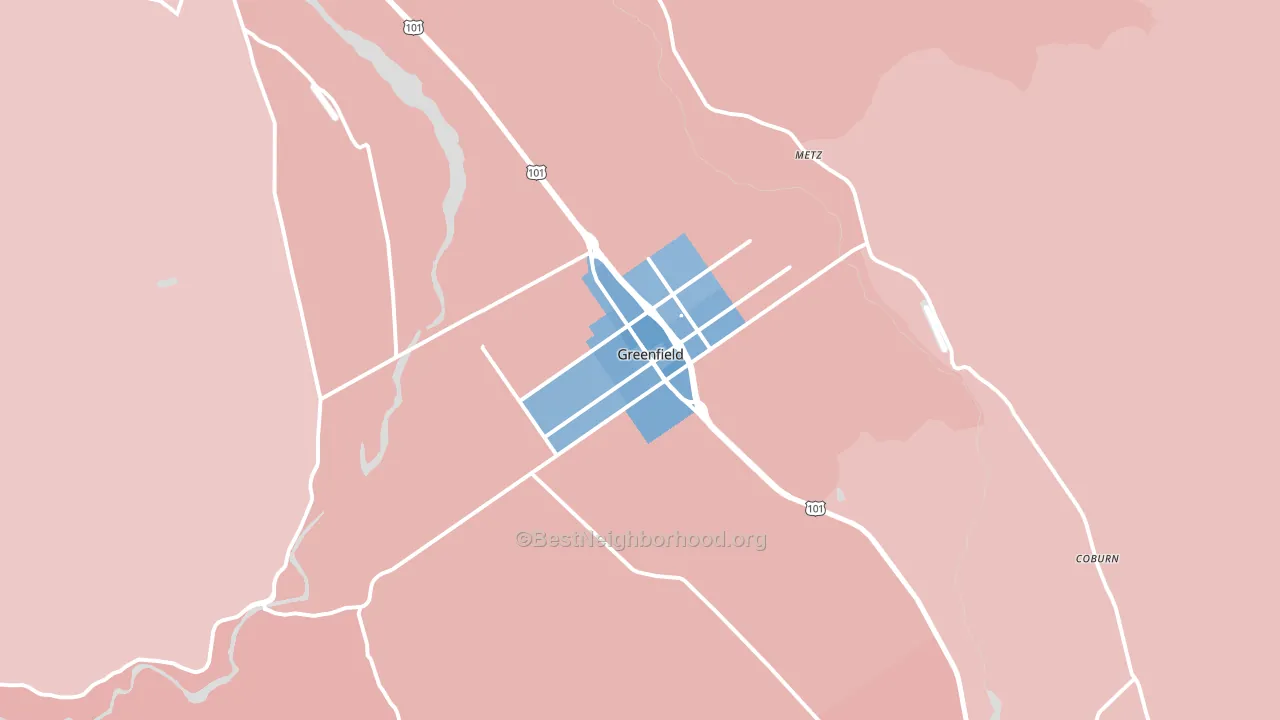 Greenfield, CA block-group political-lean map