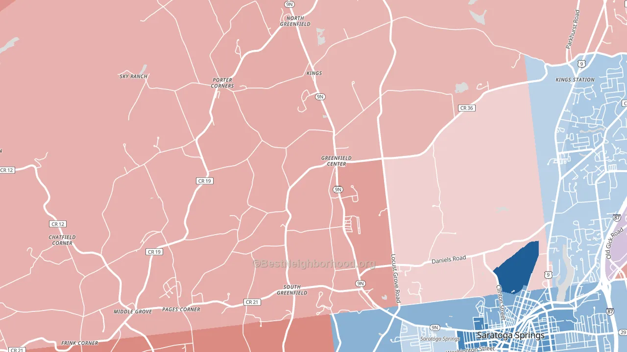 Greenfield Center, NY block-group political-lean map