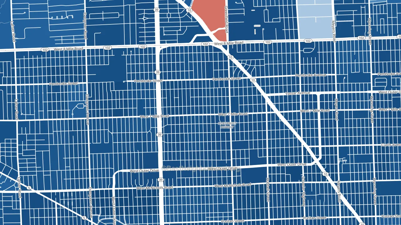 Greenfield, Detroit, MI block-group political-lean map
