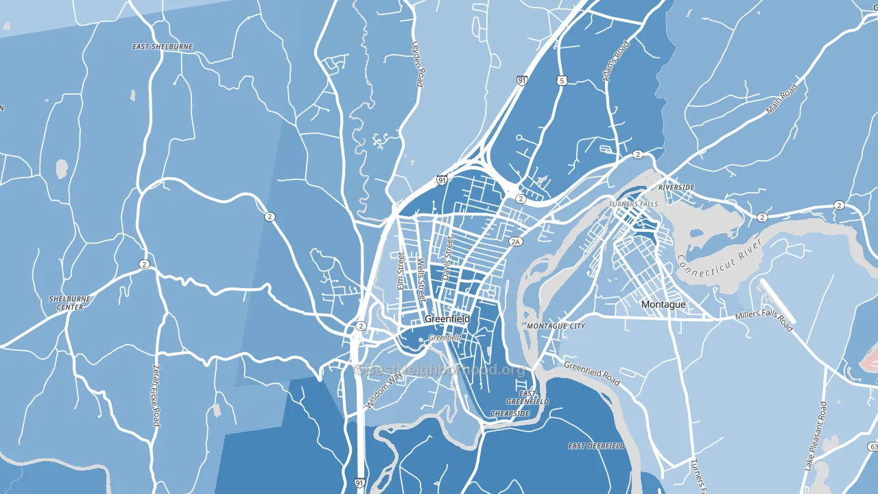 Greenfield, MA block-group political-lean map