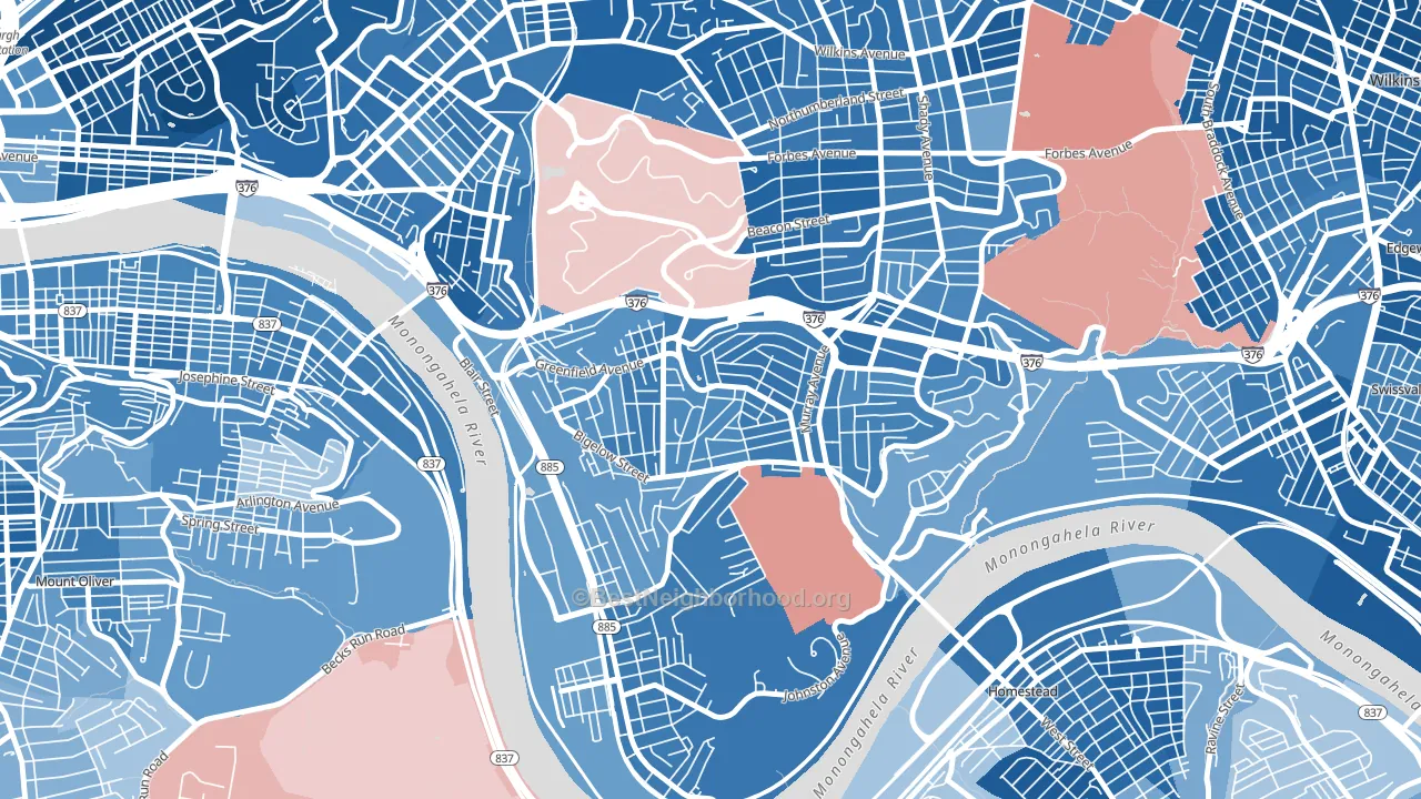 Greenfield, Pittsburgh, PA block-group political-lean map