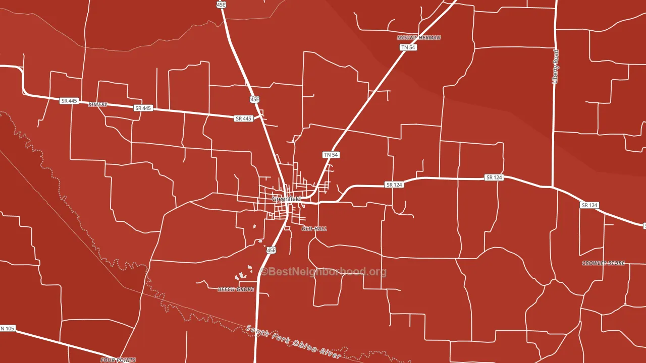 Greenfield, TN block-group political-lean map