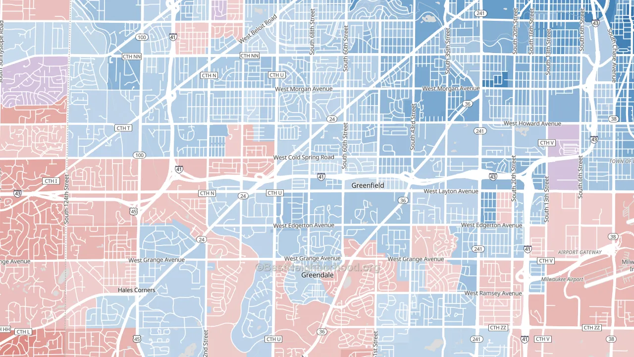 Greenfield, WI block-group political-lean map