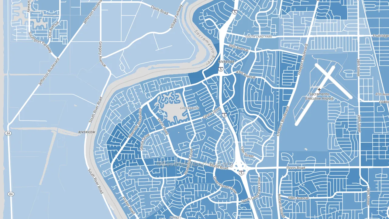 Greenhaven, Sacramento, CA block-group political-lean map