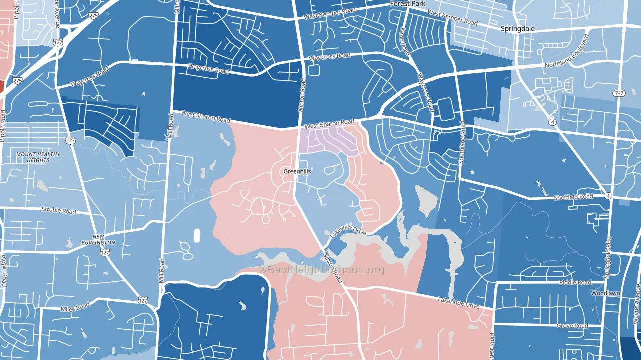 Greenhills, OH block-group political-lean map