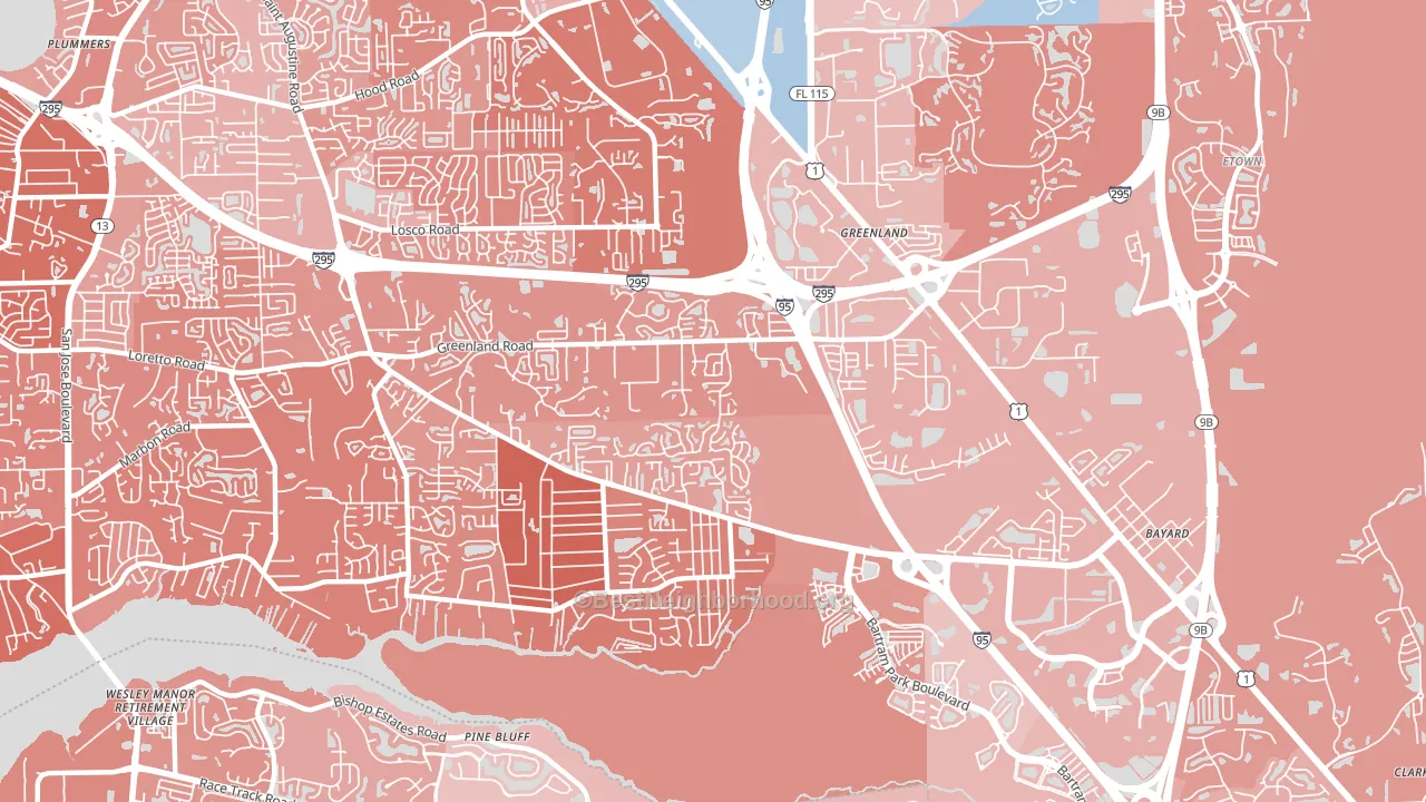 Greenland, Jacksonville, FL block-group political-lean map
