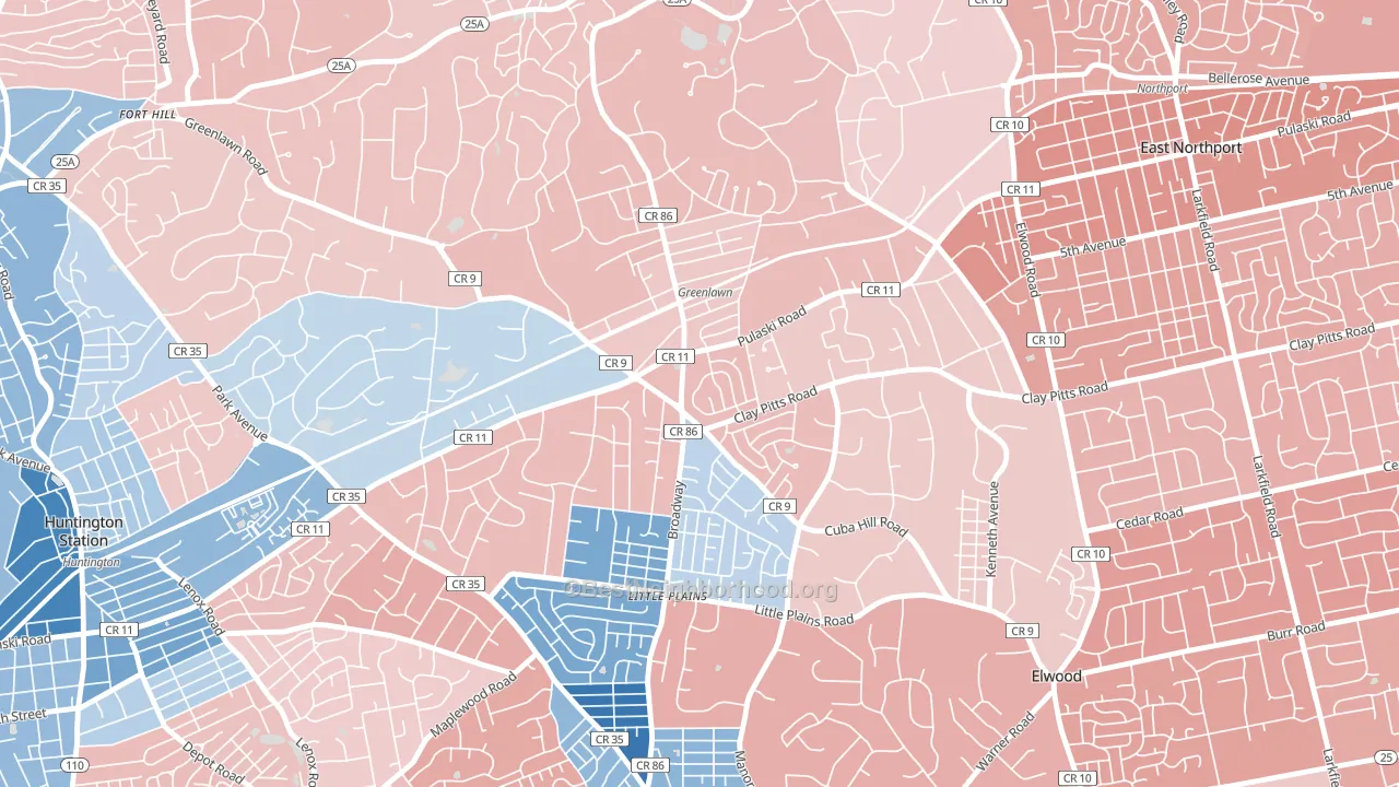 Greenlawn, NY block-group political-lean map