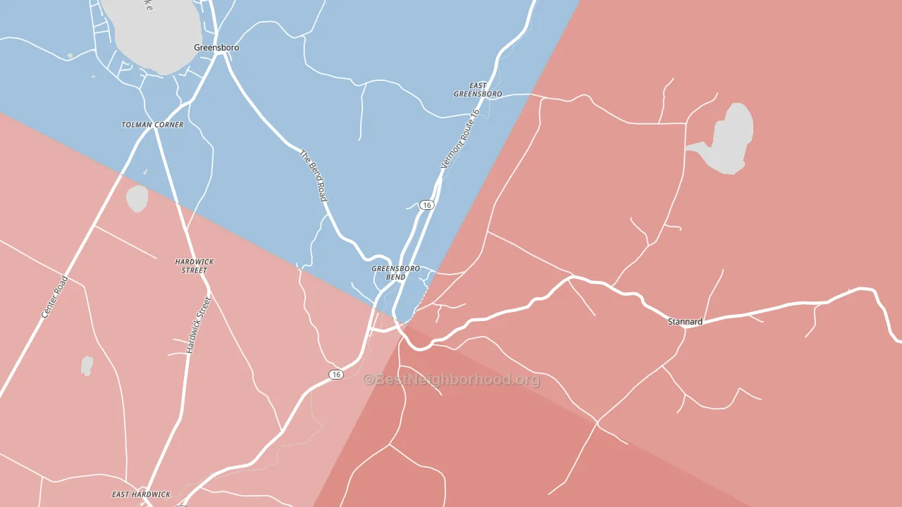 Greensboro Bend, VT block-group political-lean map