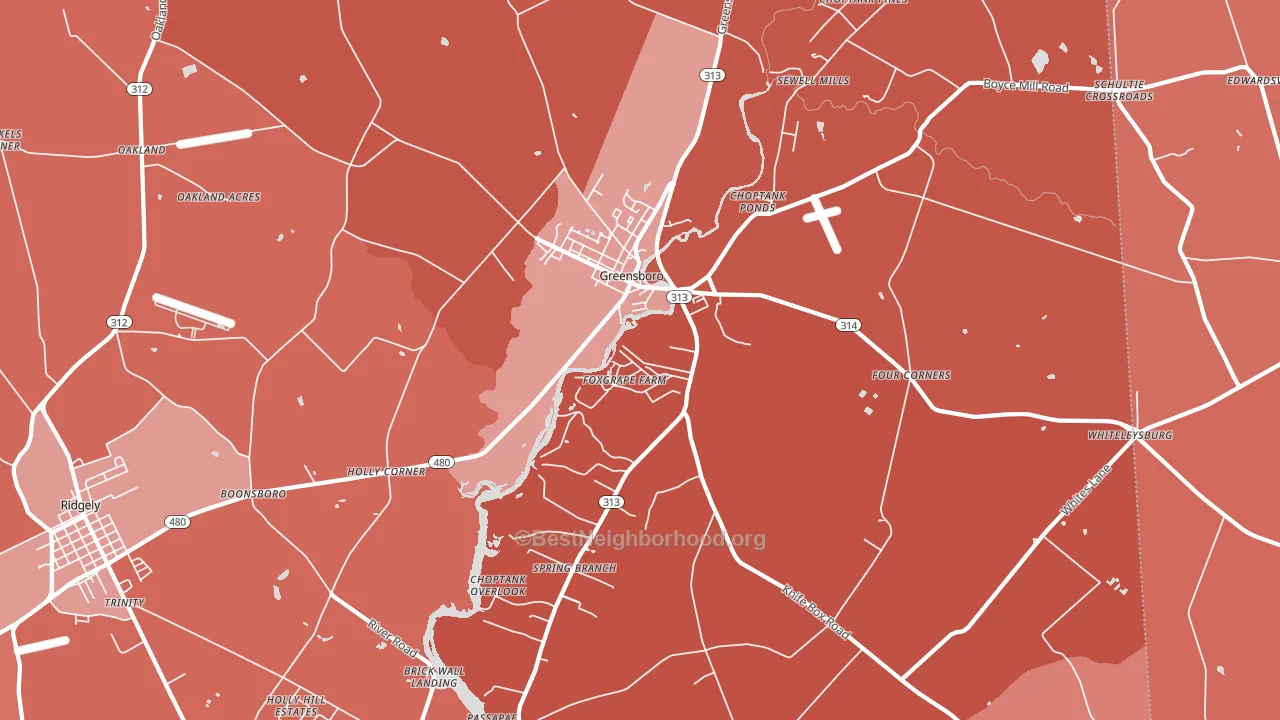 Greensboro, MD block-group political-lean map