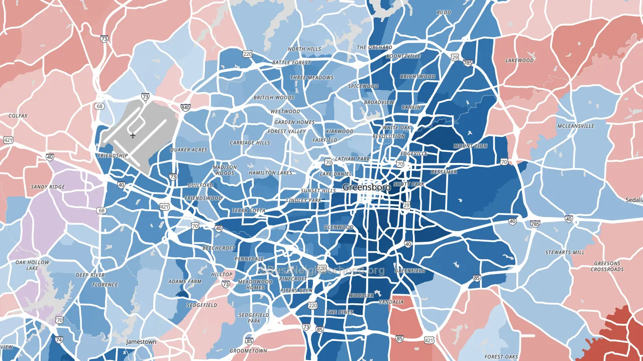 Greensboro, NC block-group political-lean map