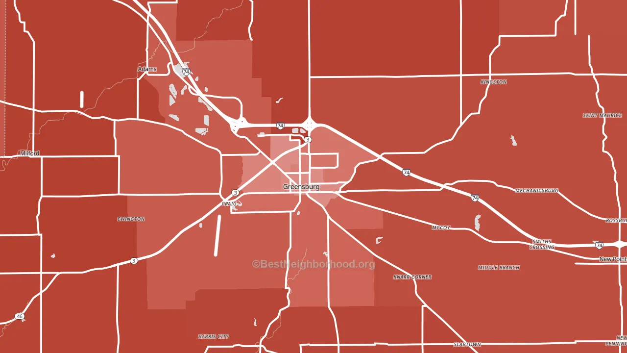 Greensburg, IN block-group political-lean map