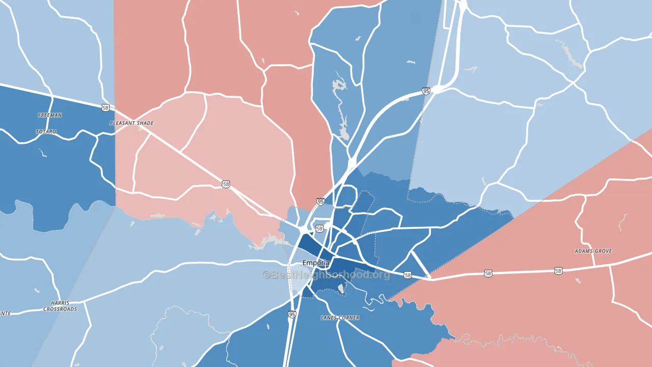 Greensville County, VA block-group political-lean map
