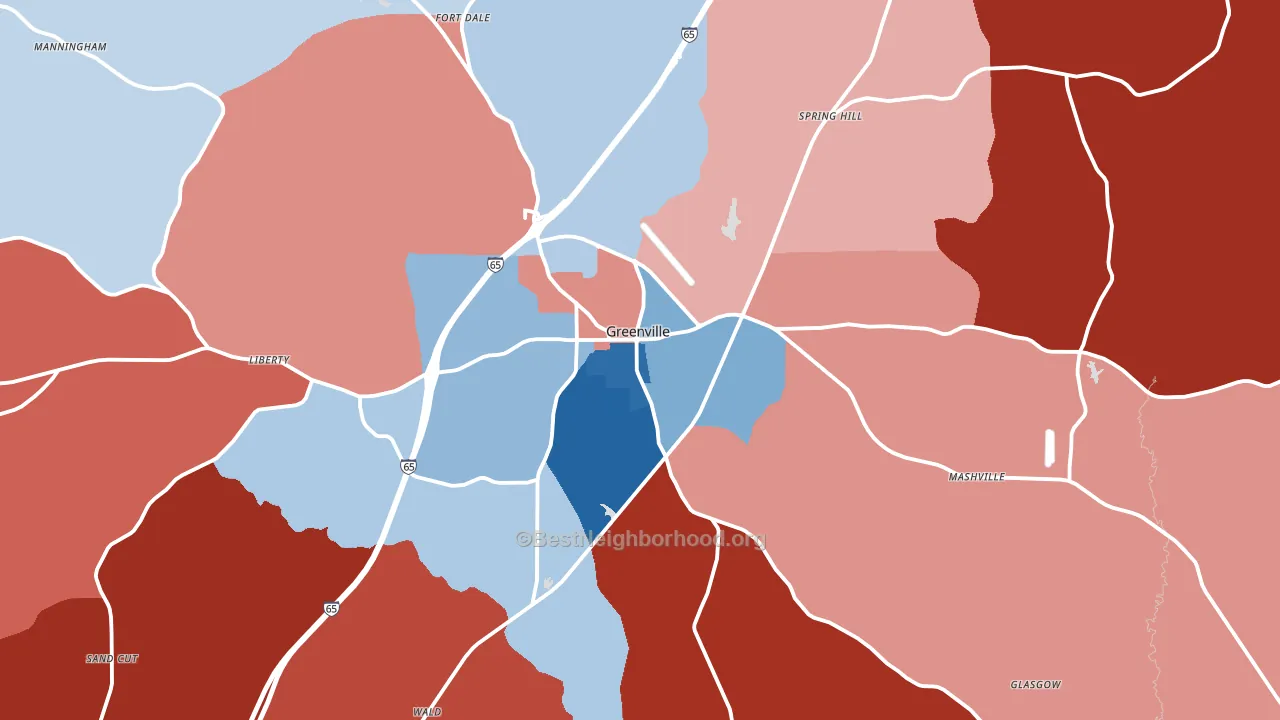 Greenville, AL block-group political-lean map