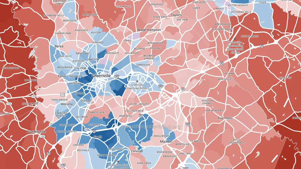 Greenville County, SC block-group political-lean map