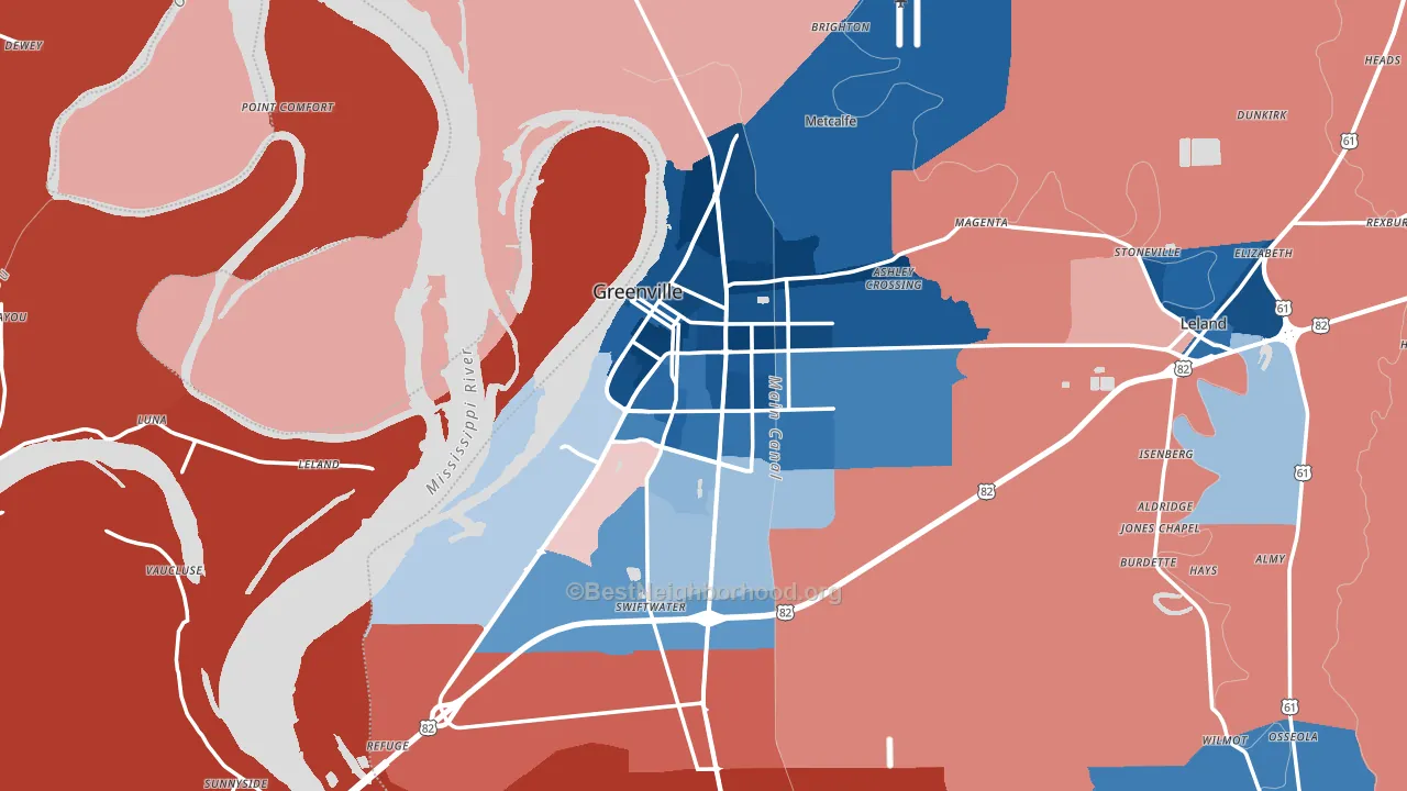 Greenville, MS block-group political-lean map