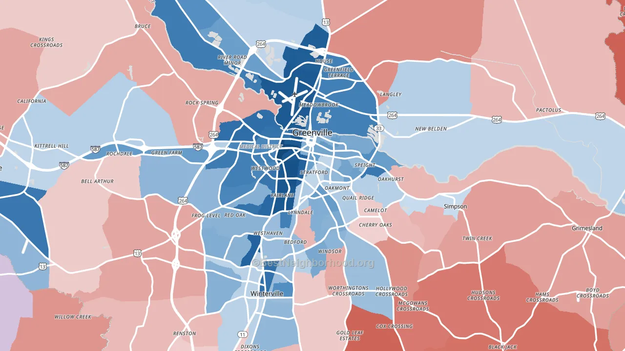 Greenville, NC block-group political-lean map
