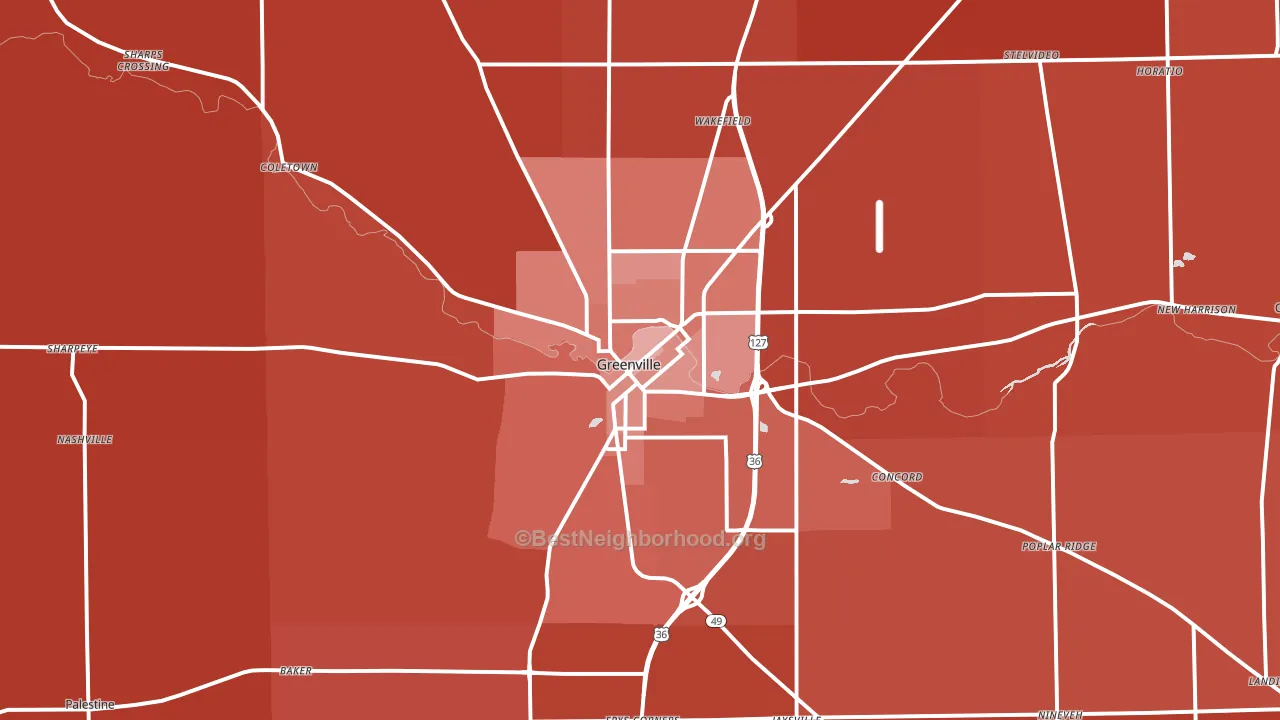 Greenville, OH block-group political-lean map