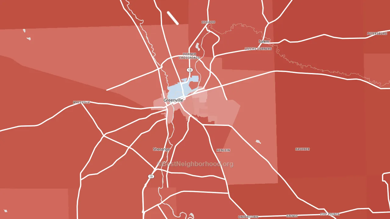 Greenville, PA block-group political-lean map