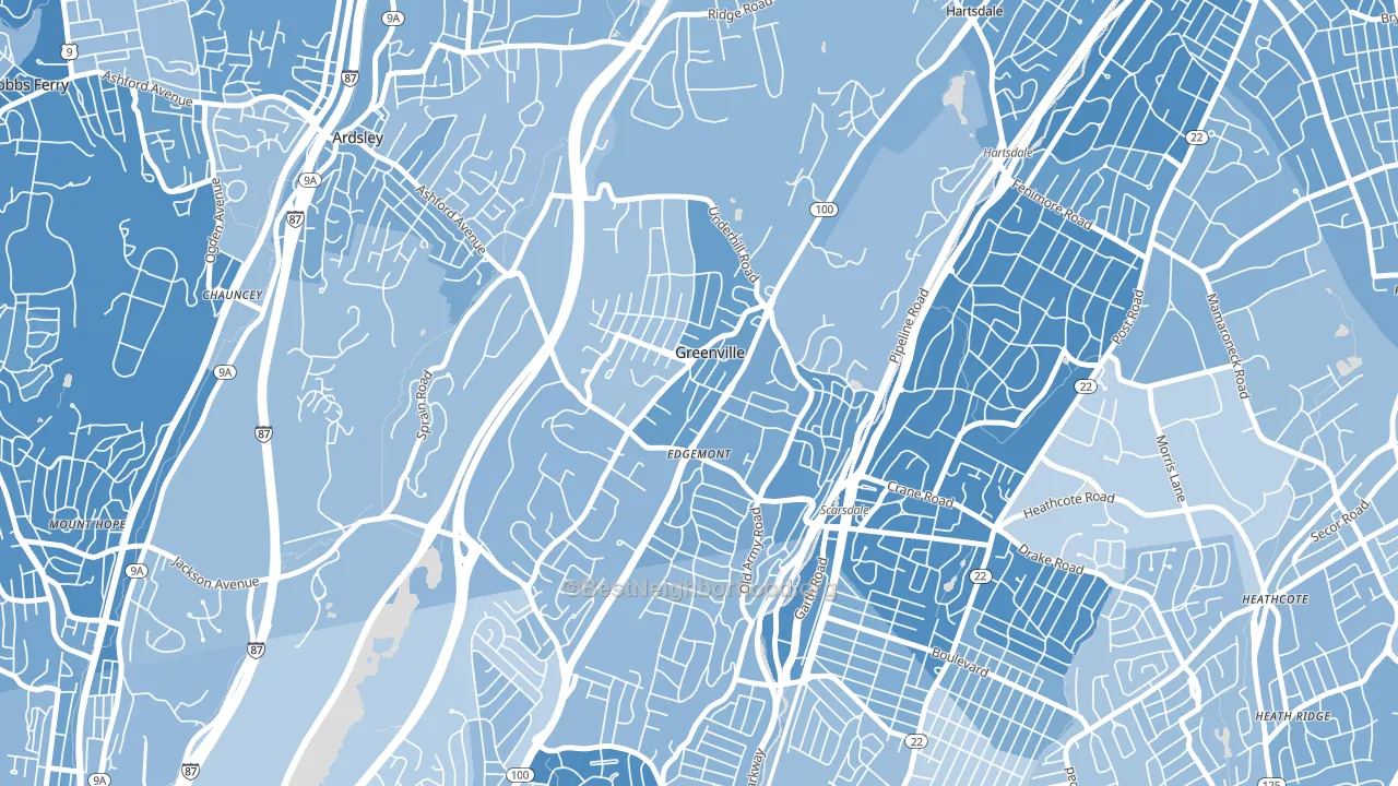 Greenville, Scarsdale, NY block-group political-lean map