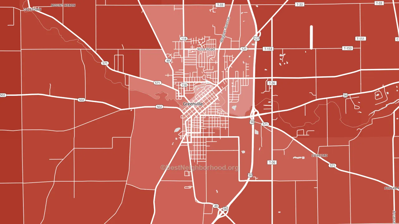 Greenville South Broadway Historic District, Greenville, OH block-group political-lean map